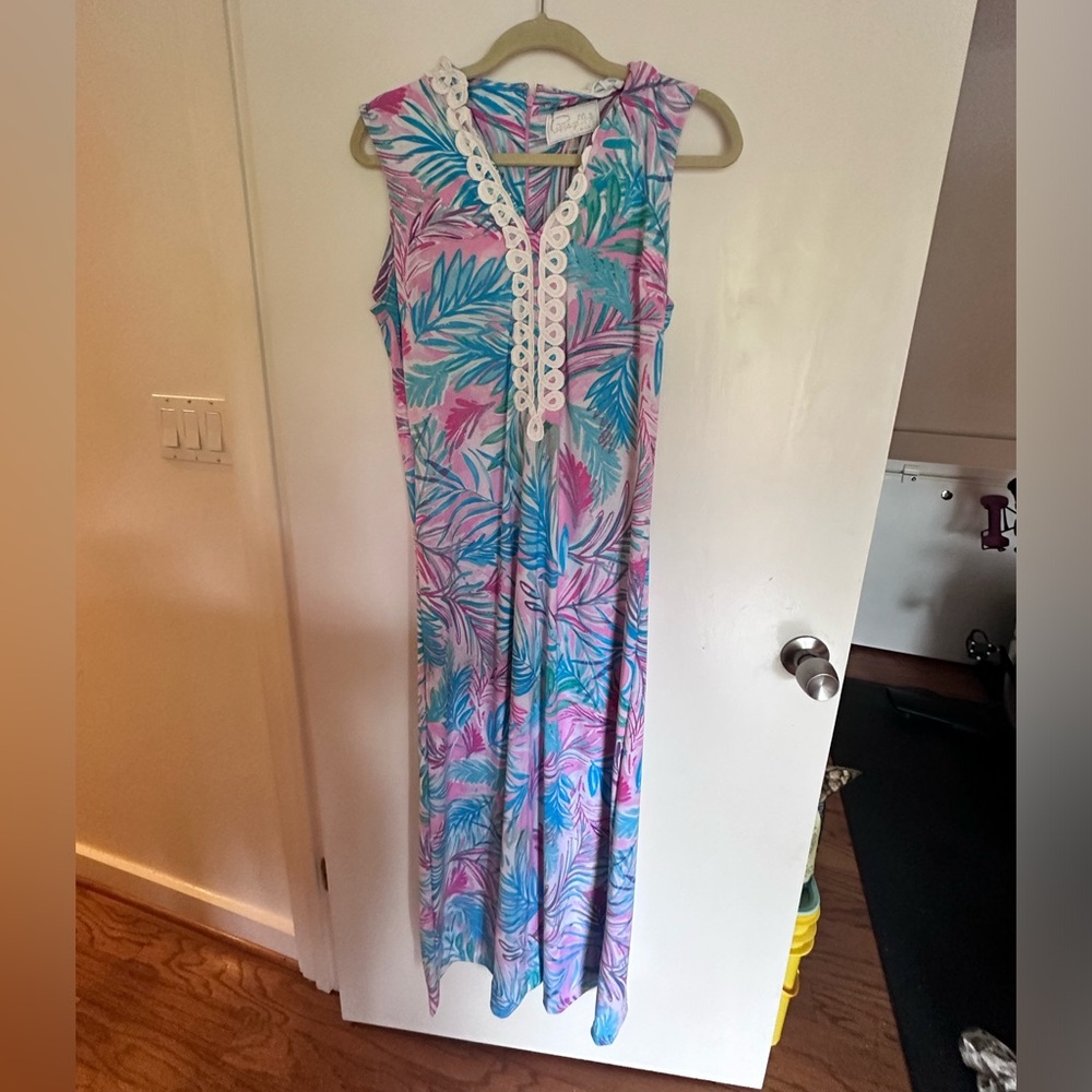 Tropical Pink and Blue Maxi Dress